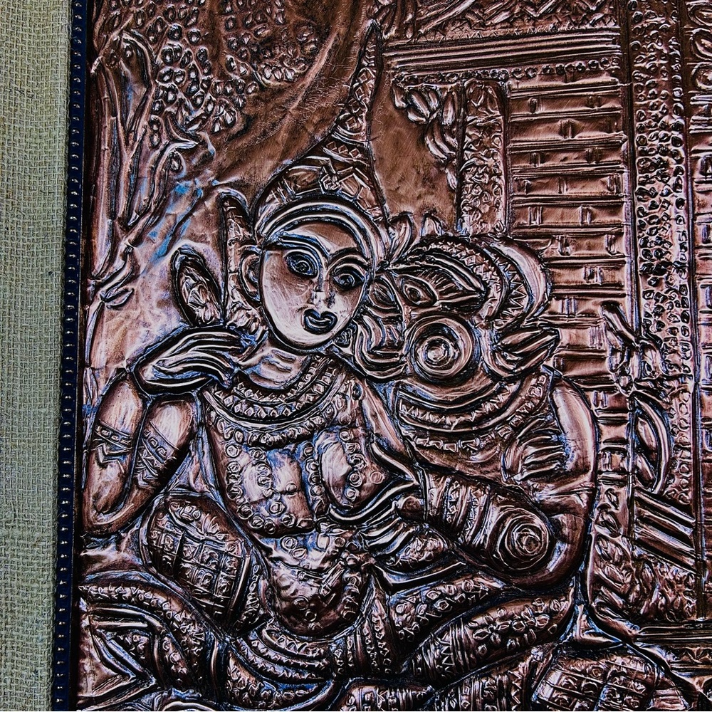 Oversized Framed Repoussé Copper-Tone 25” Devotional Panel Relief Art MidCentury - Picture 5 of 17